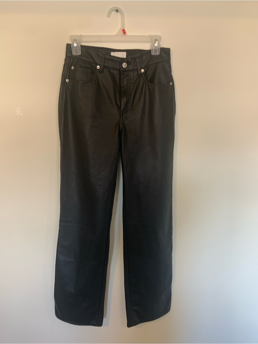 H&M Men's Black Faux Leather Straight Jeans